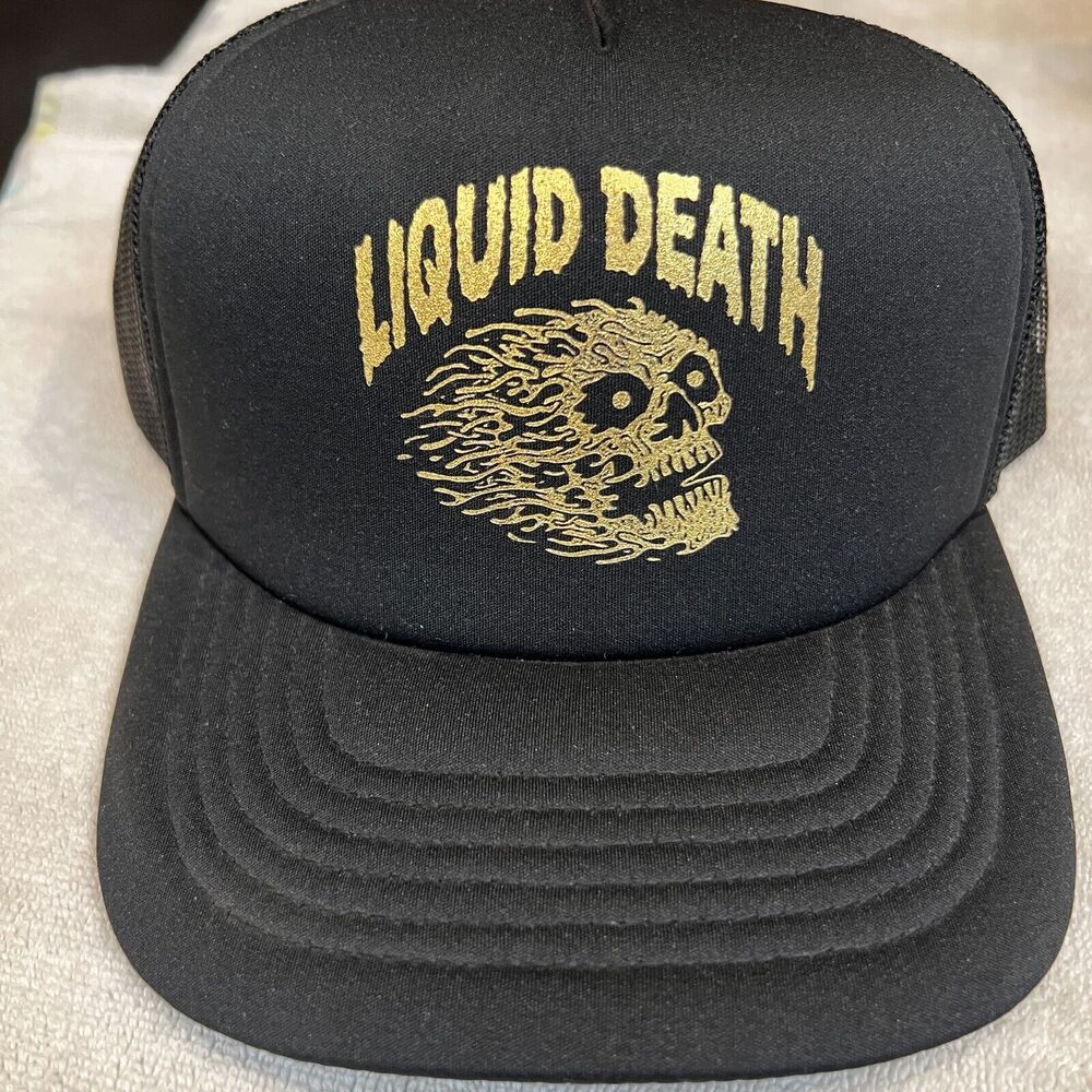 Liquid Death Black and Gold Trucker Hat